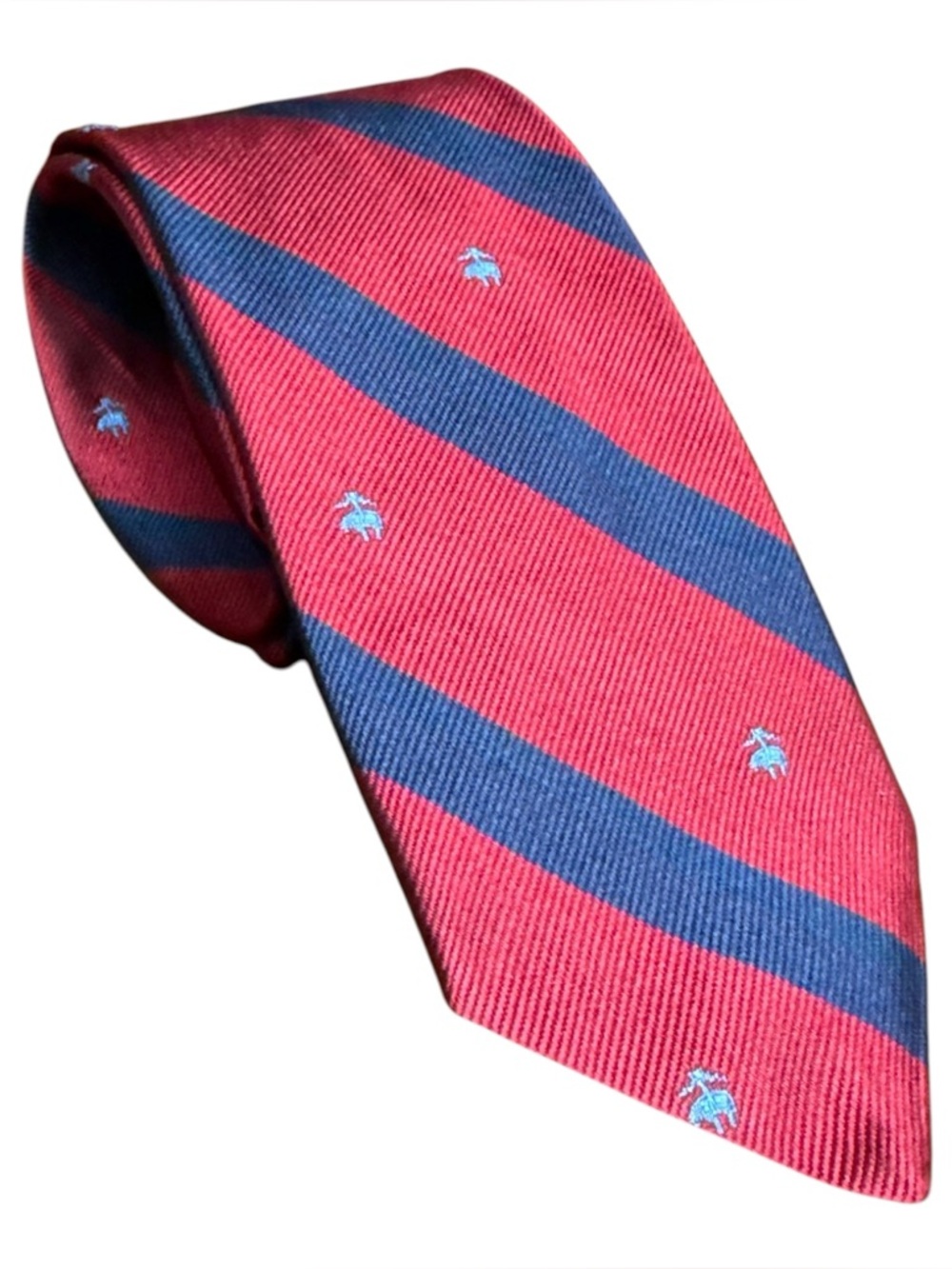 Brooks Brothers Makers Silk Repp Tie Red Navy Stripe Blue Logo Classic Preppy